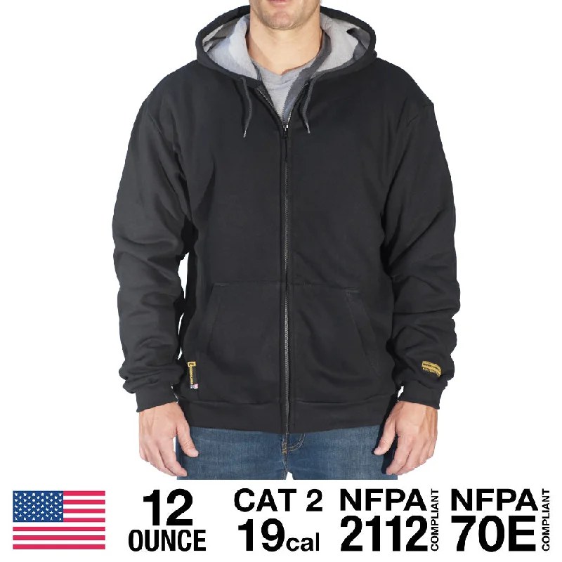 Black Flame Resistant Zip-Up Hooded Sweatshirt