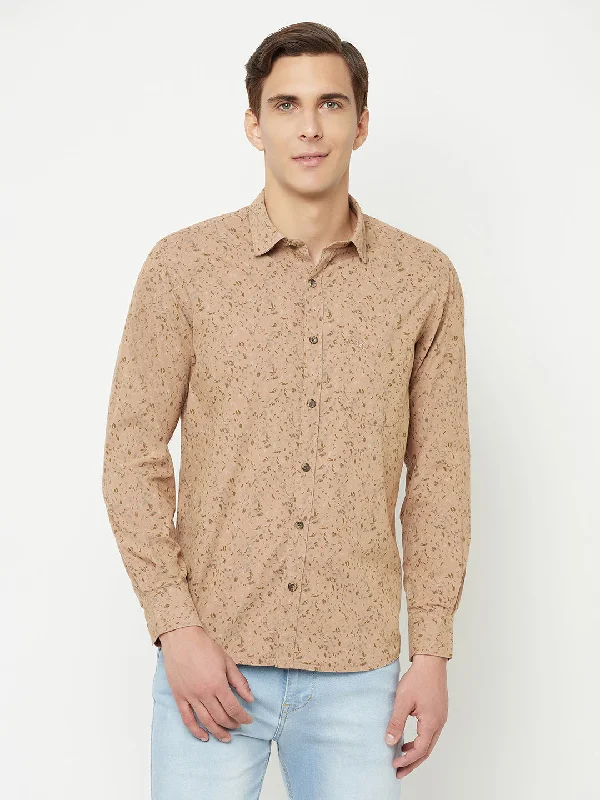 Men's Khaki Casual Ditsy Print Full Sleeve Shirt