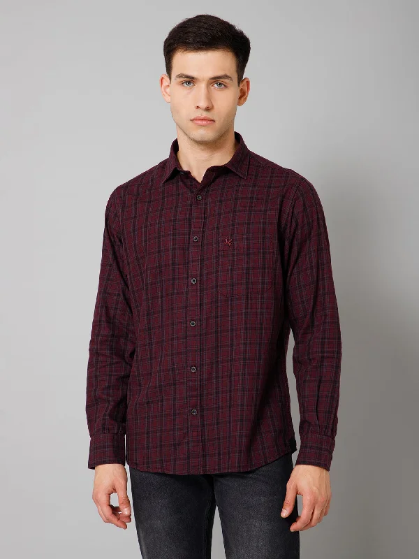 Men's Maroon Casual Medium Checks Full Sleeve Shirt