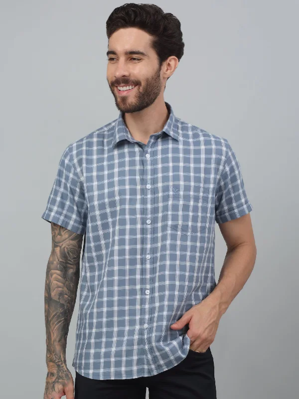 Men's Grey  Casual Medium Checks Half sleeve Shirt