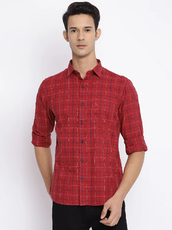 Men's Red Casual Medium Checks Full Sleeve Shirt