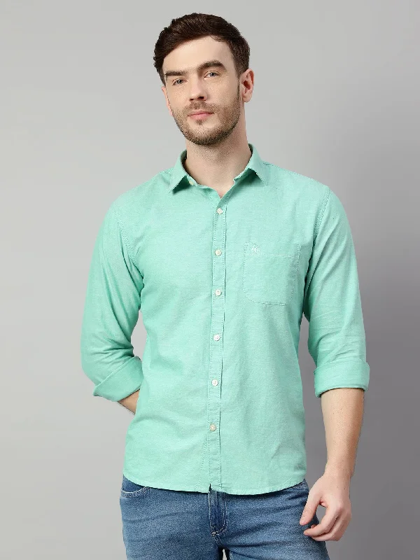 Men's Green Casual Plain Full Sleeve Shirt