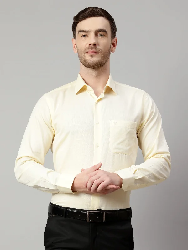 Men's Light Yellow Formal Fil a Fil Plain Full Sleeve Shirt