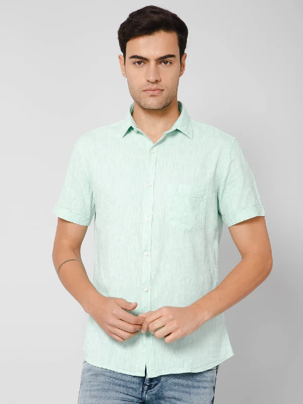 Men's Light Green Casual Plain Half Sleeve Shirt