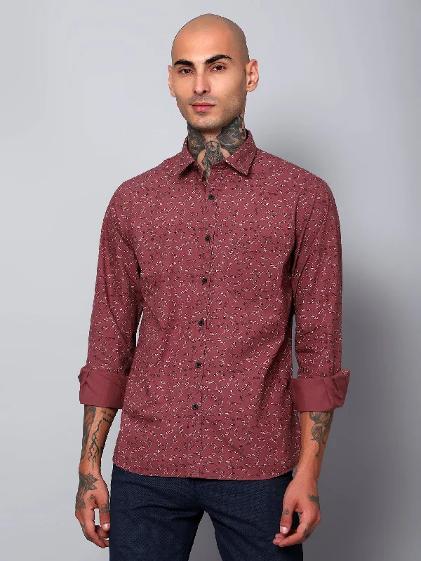 Men's Maroon Casual Floral Print Full Sleeve Shirt