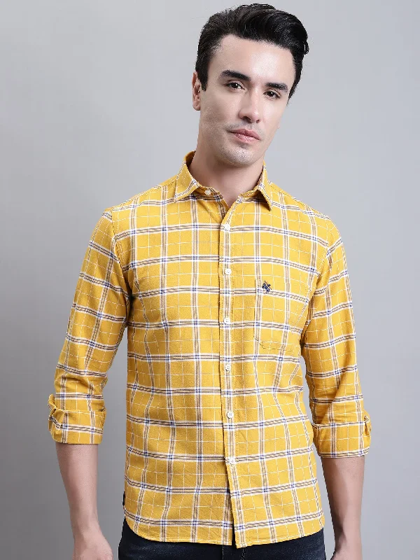 Men's Mustard Casual Medium Checks Full Sleeve Shirt