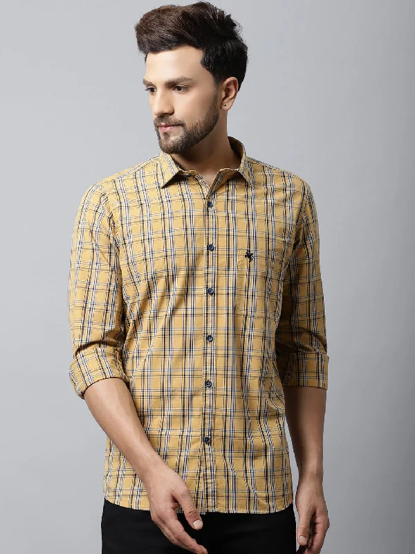 Men's Mustard Casual Medium Checks Full Sleeve Shirt