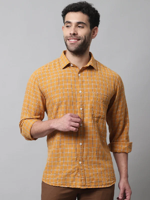 Men's Mustard Casual Medium Checks Full Sleeve Shirt