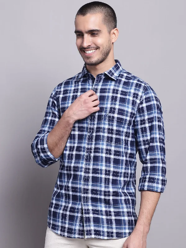 Men's Navy Blue Casual Big Checks Full Sleeve Shirt