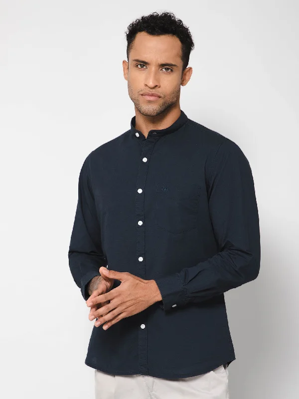 Men's Navy Blue Casual Plain Full Sleeve Shirt