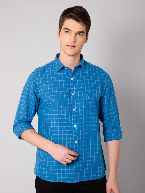 Men's Blue Casual Medium Checks Full Sleeve Shirt