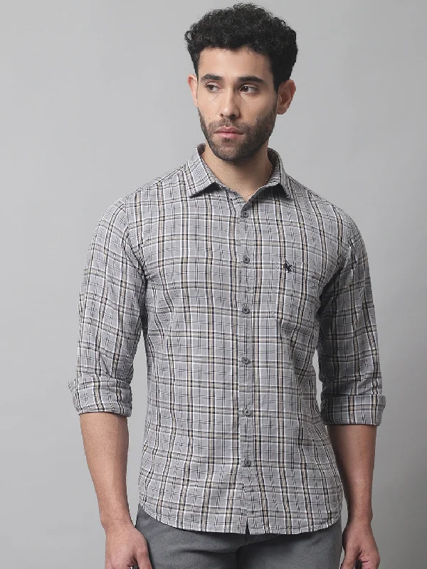 Men's Grey Casual Medium Checks Full Sleeve Shirt