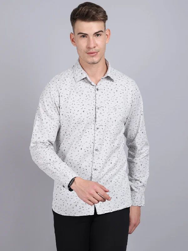 Men's Light Grey Casual Floral Ditsy Print Full Sleeve Shirt