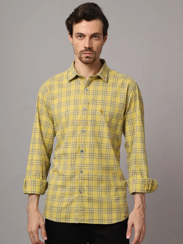 Men's Mustard Casual Medium Checks Full Sleeve Shirt