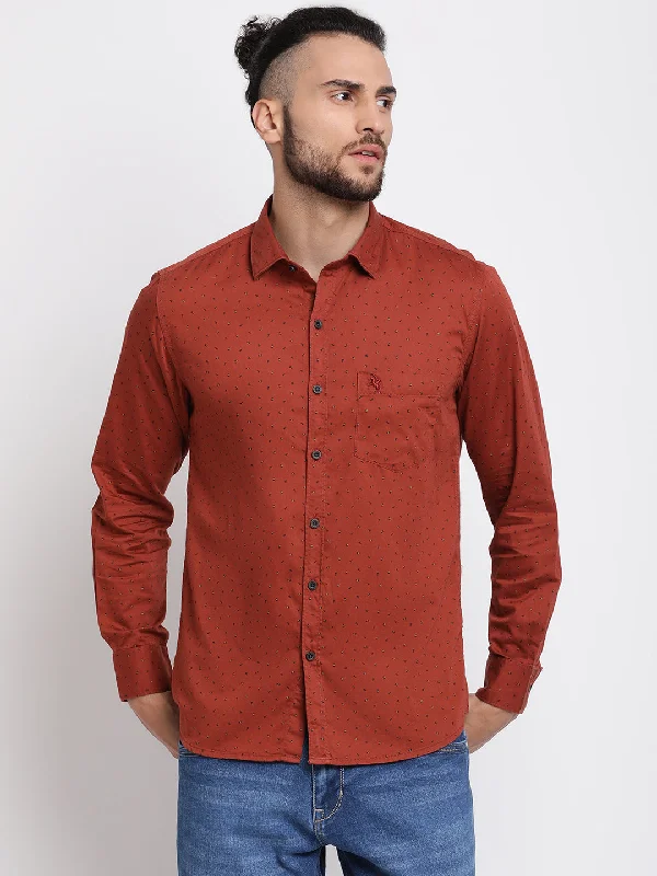 Men's Brick Red Casual Abstract Print Full Sleeve Shirt