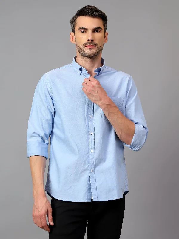 Men's Sky Blue Casual Plain Full Sleeve Shirt