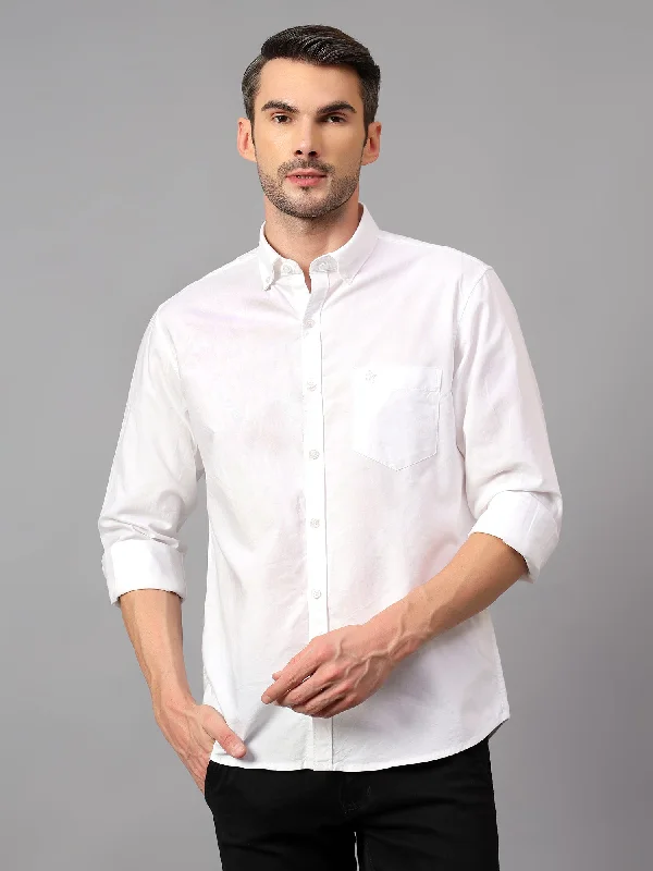 Men's White Casual Self Textured Full Sleeve Shirt