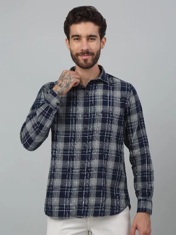 Men's Navy Blue Casual Big Checks Full Sleeve Shirt