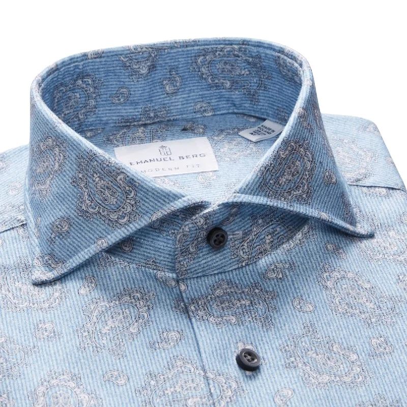 Emanuel Berg Brushed Twill Blue Paisley Shirt