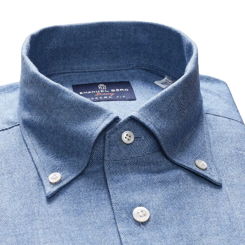 Emanuel Berg Flannel Herringbone Blue Shirt