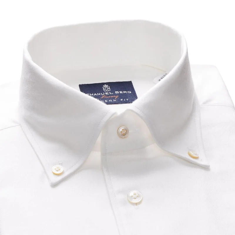 Emanuel Berg Flannel Herringbone White Shirt