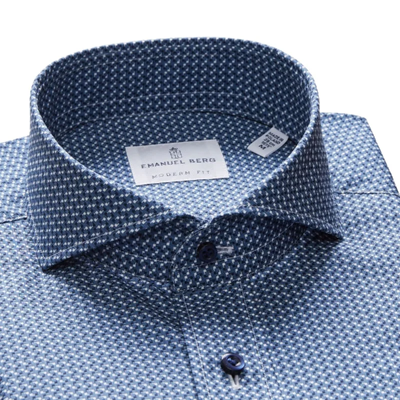 Emanuel Berg Poplin Blue Geo Shirt