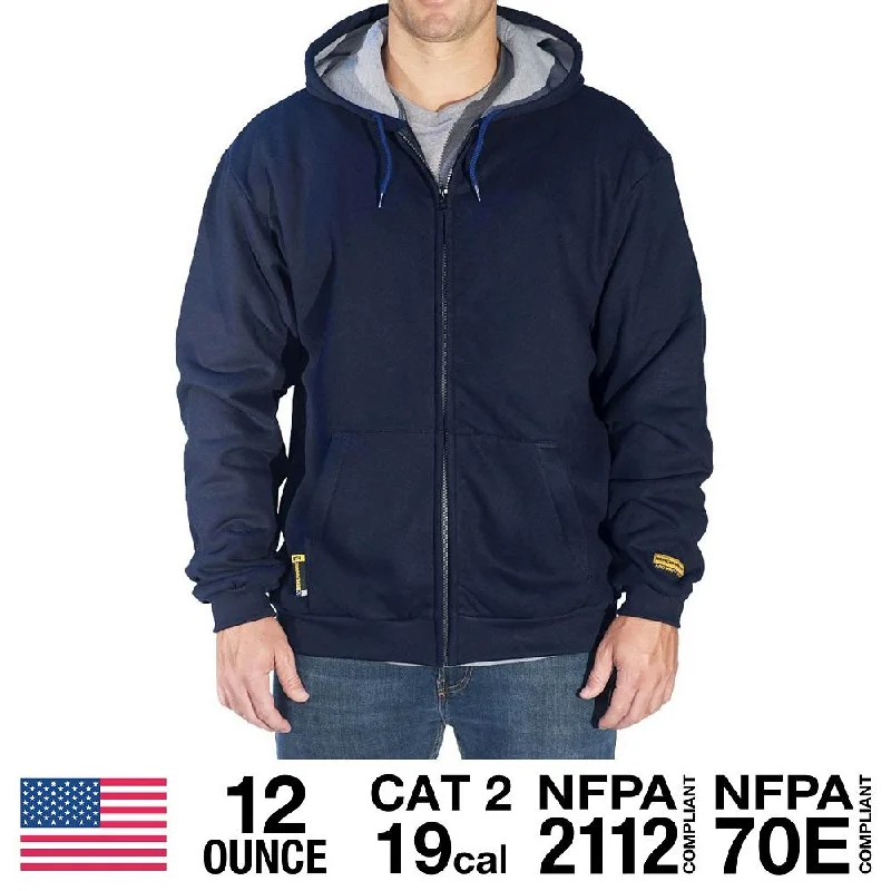 Navy Flame Resistant Zip-Up Hooded Sweatshirt