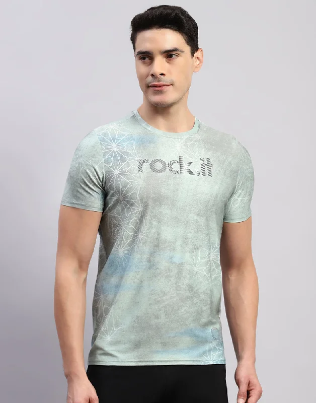 Men Green Printed Round Neck Half Sleeve T-Shirt