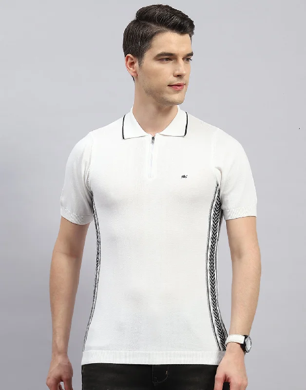 Men White Printed Polo Collar Half Sleeve T-Shirt