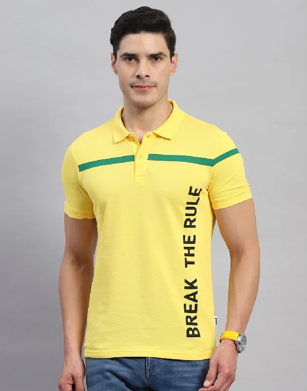 Men Yellow Solid Collar Half Sleeve T-Shirt