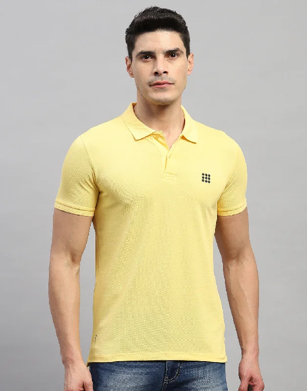 Men Yellow Solid Polo Collar Half Sleeve T-Shirt