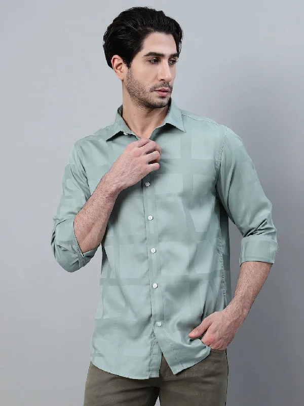 Men's Green Printed Full Sleeve Casual Shirt