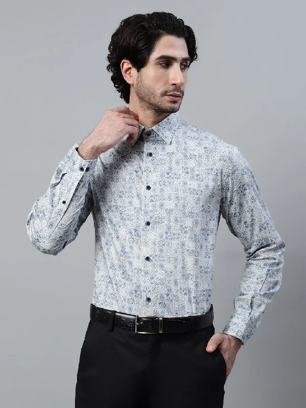 Men's Grey Printed Full Sleeve Partywear Shirt