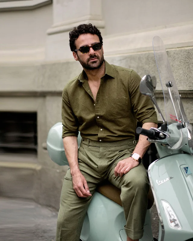 Olive Green Linen Shirt