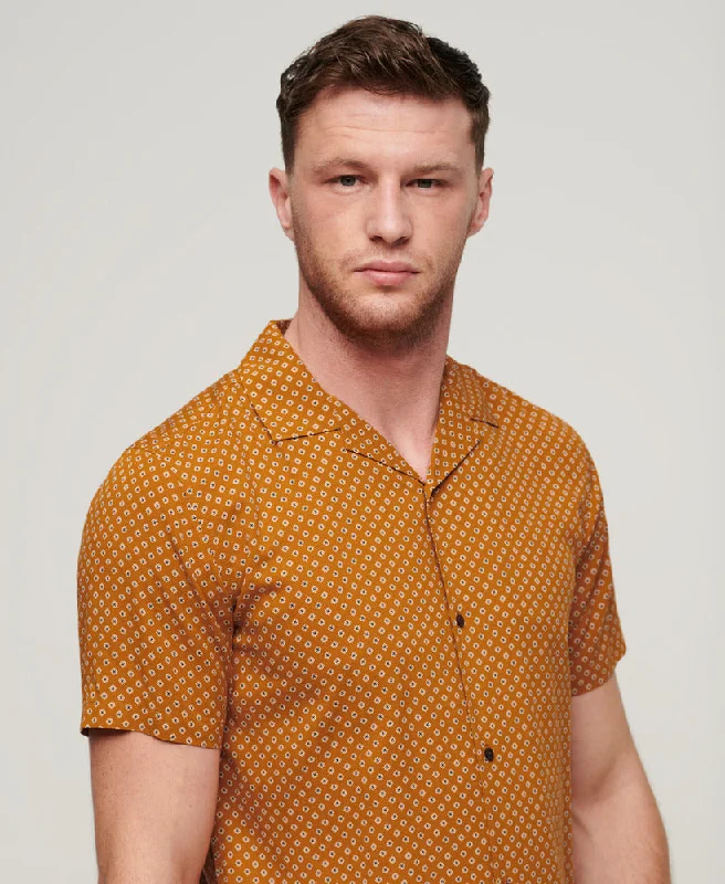 Short Sleeve Revere 70s Shirt | Mini Geo Tan Print