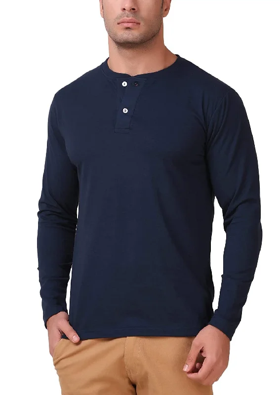 Navy Blue Henley T-Shirt For Men